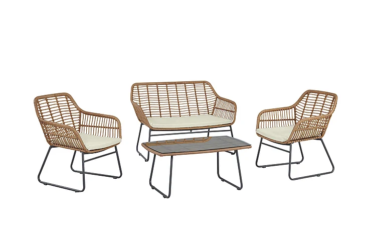 Manhattan Comfort Antibes 2.0 Steel Rattan 4-Piece Patio Conversation Set with Cushions in Cream OD-CV011-CR