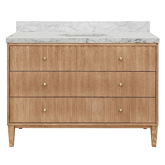 Worlds Away Odin 48" Wide Bath Vanity in Cerused Oak with White Marble Top and Porcelain Sink
