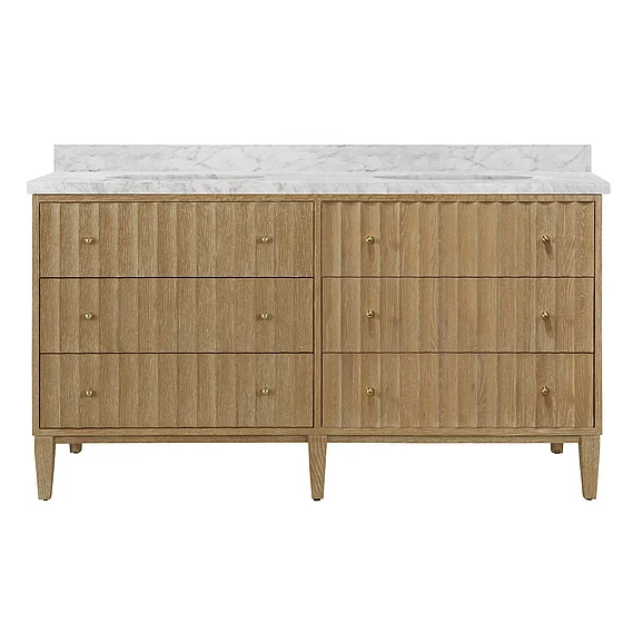Worlds Away Bath Vanity w/ Vertical Fluted Detail On Drawers in Cerused Oak ODIN 60 CO