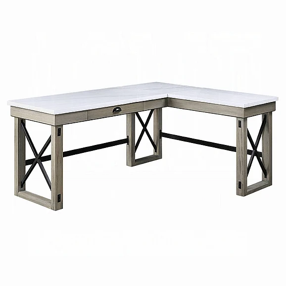 ACME Talmar Writing Desk with Lift Top in Nature Marble Top and Rustic Oak OF00055