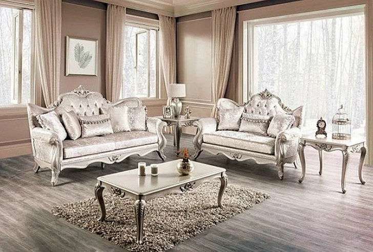 Furniture of America Acapulco 2pc Living Room Set in Off-White