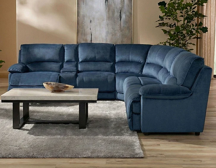 Steve Silver Olsen 6pc Leather Power Sectional in Indigo
