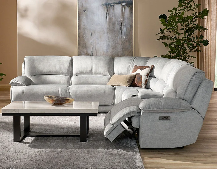 Steve Silver Olsen 6pc Leather Power Sectional in Silver