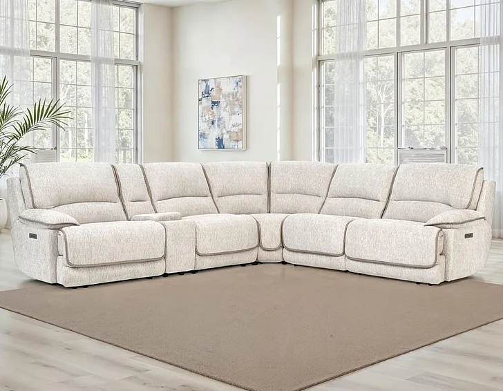 Steve Silver Olsen 6pc Leather Power Sectional in Dove