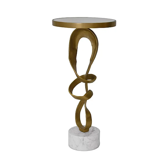Worlds Away Olympia Round Sculptural Loop Base Side Table in Antique Brass OLYMPIA