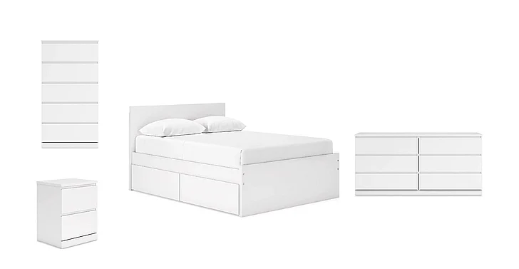 Ashley Furniture Onita 4pc Panel Platform Bedroom Set with 2 Side Storage in White