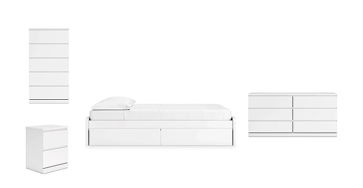 Ashley Furniture Onita 4pc Platform Bedroom Set with 1 Side Storage in White
