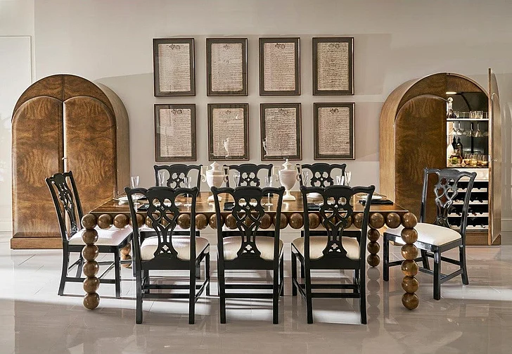 Jonathan Charles JC Modern 9pc Orb Rectangular Dining Table Set in Medium Brown Mahogany