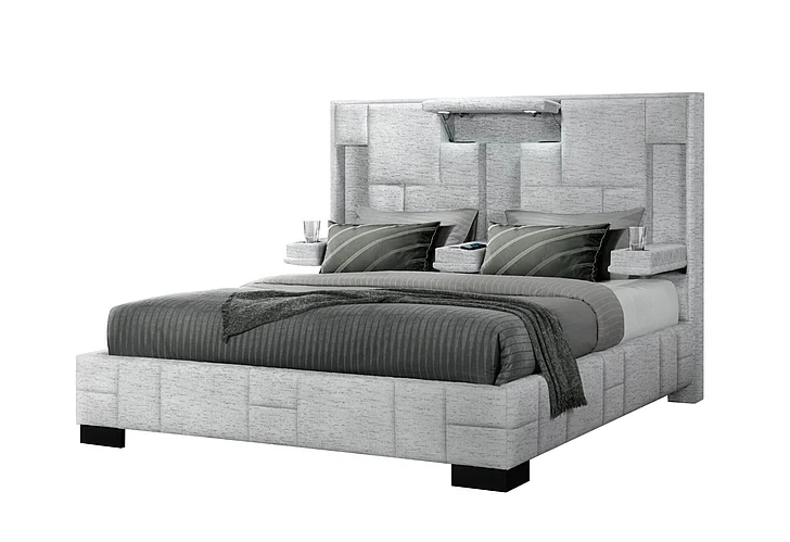 Global Furniture Oscar Queen Bed No Wood Trim in Grey OSCAR-GREY-QB-N