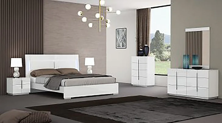 J&M Oslo 4pc Platform Bedroom Set in White Lacquer