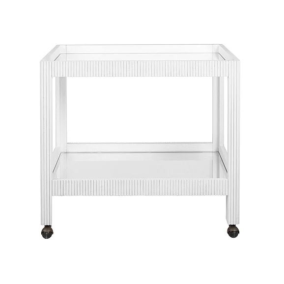 Worlds Away Otis Fluted Bar Cart in White Washed Oak OTIS WWO