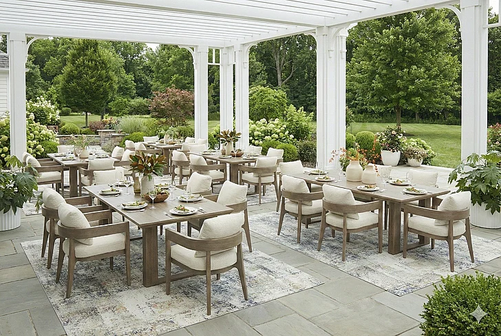 Restaurant Outdoor Seating Set - Serene Bay 5Pc Outdoor Rectangular Dining Set w/UMB OPT