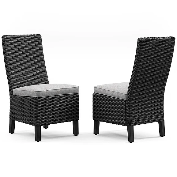 Beachcroft Outdoor Side Chair with Cushion (Set of 2) in Black/Light Gray P792-601 FedEx/UPS