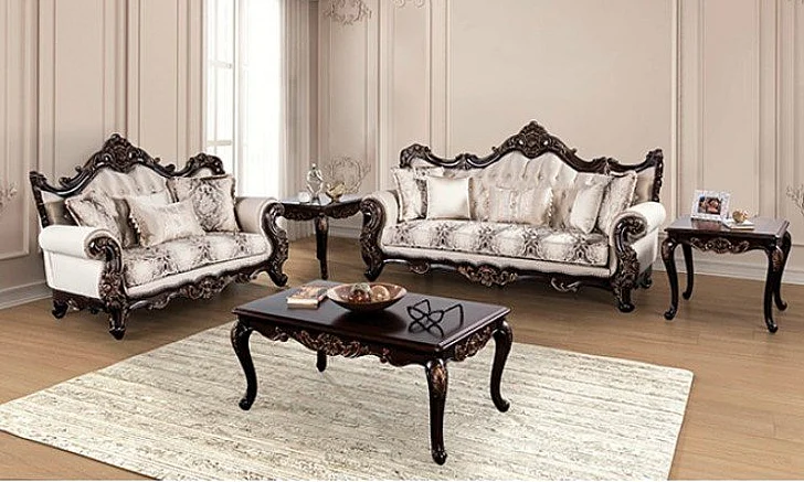 Furniture of America Palencia 2pc Living Room Set in Dark Cherry/Beige