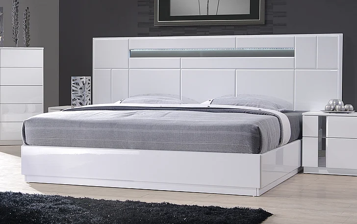 J&M Palermo King Bed in White Lacquer and Chrome 17853-K CLOSEOUT