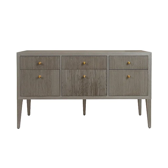 Worlds Away Palmer Fluted Six Drawer Buffet in Smoke Grey Oak PALMER SG CLOSEOUT