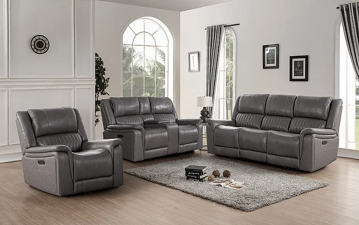 Cosmos Palmer Top Grain Italian Leather P2 Sofa and Loveseat Set in Elliington Grey PALMER-SL