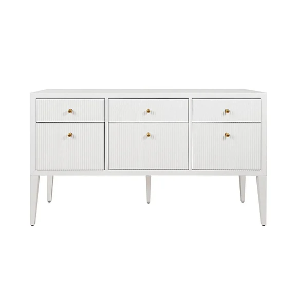 Worlds Away Palmer Fluted Six Drawer Buffet in Glossy White Lacquer PALMER WH CLOSEOUT