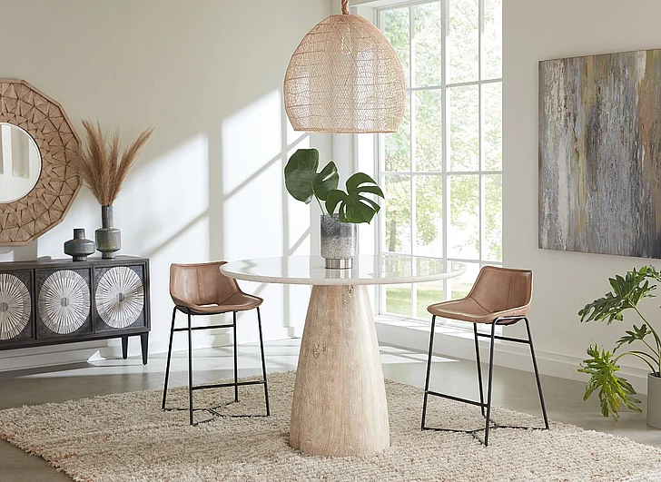 HTD Palm Springs 3pcs 48" Gathering Room Set in White Marble and Whitewash Modern Base