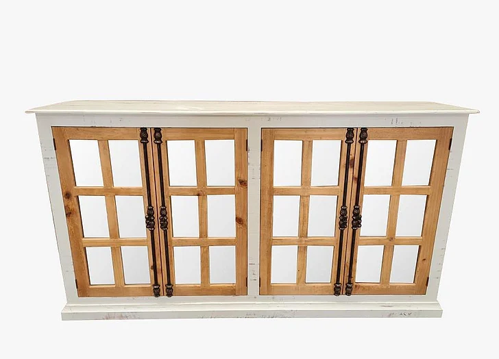 Split Nickel Pane Door Console w/ Mirror MIC-177-PCM | SOC44CM