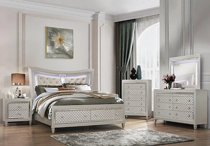 Global Furniture Paris 4-Piece Storage Bedroom Set in Champagne
