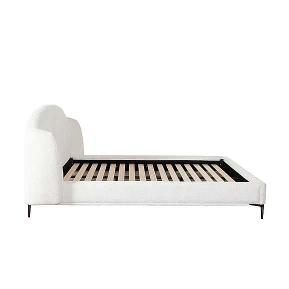 Diamond Sofa Path Low Profile Eastern King Bed with Contoured Headboard and Black Metal Leg in Oslo Ivory Fabric PATHWHEKBED