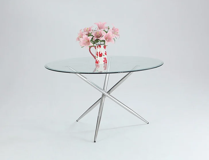 Chintaly Patricia Round Tempered Glass Top Dining Table in Clear/Stainless Steel PATRICIA-DT