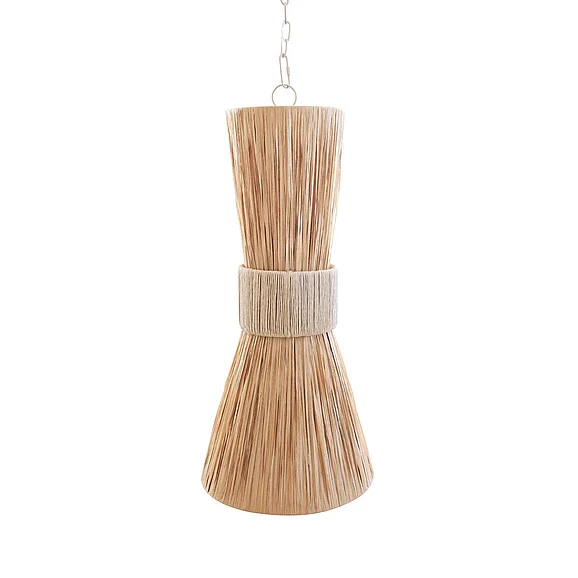 Worlds Away Elongated Hourglass Pendant Wrapped in Natural Rafia PAX