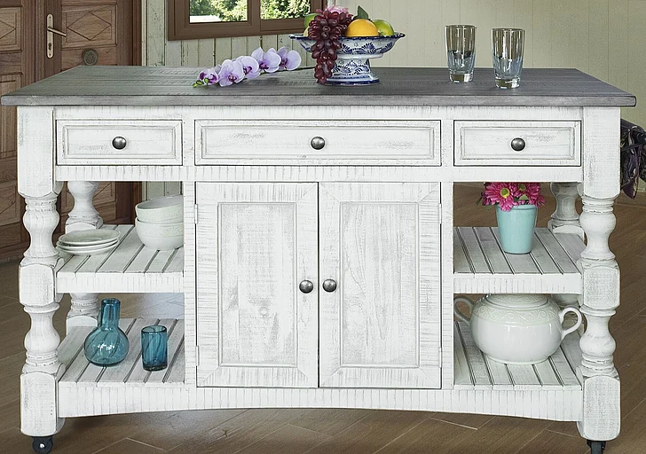 IFD Stone 3 Drawer Kitchen Island in Two Tone IFD469ISLAND