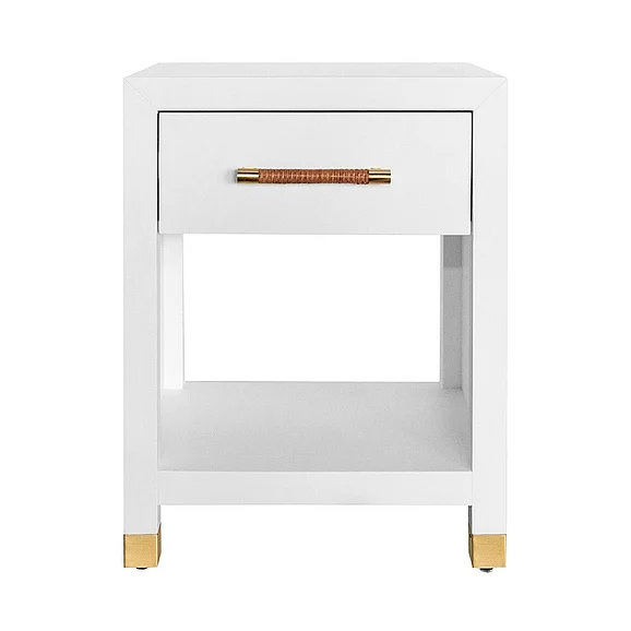Worlds Away Pelham One Drawer Side Table in Matte White Lacquer PELHAM WH