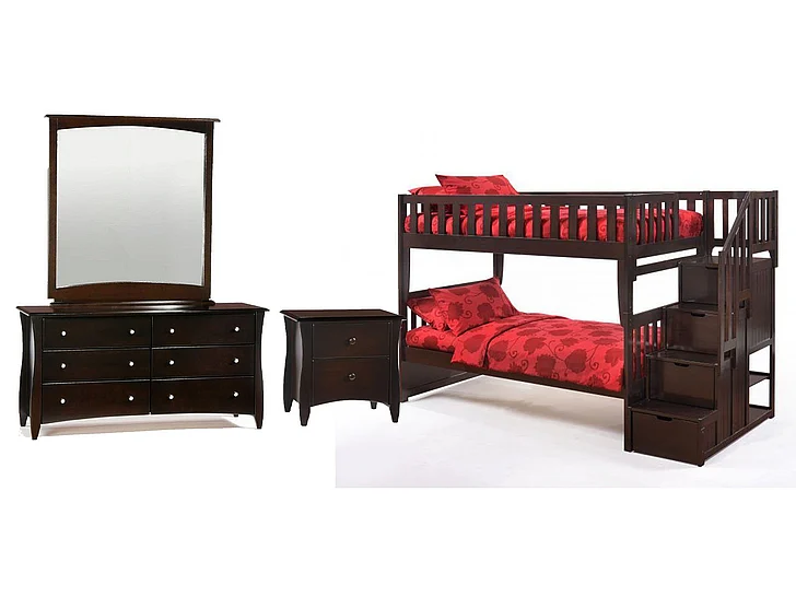 Night & Day Peppermint 4pc Bunk Bedroom Set in Chocolate