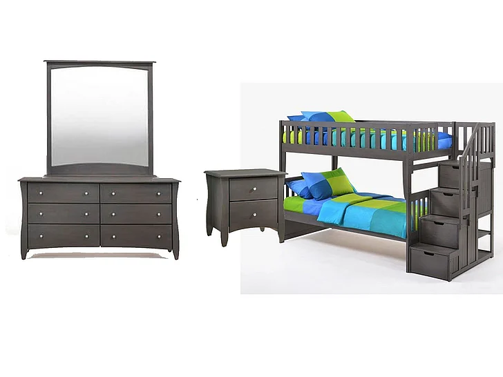 Night & Day Peppermint 4pc Bunk Bedroom Set in Stonewash