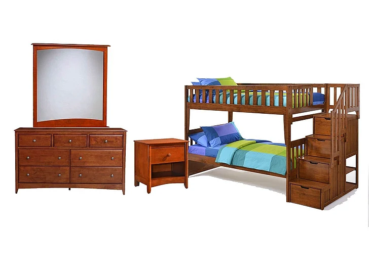 Night & Day Peppermint 4pc Bunk Bedroom Set in Cherry