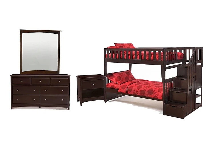 Night & Day Peppermint 4pc Bunk Bedroom Set in Chocolate