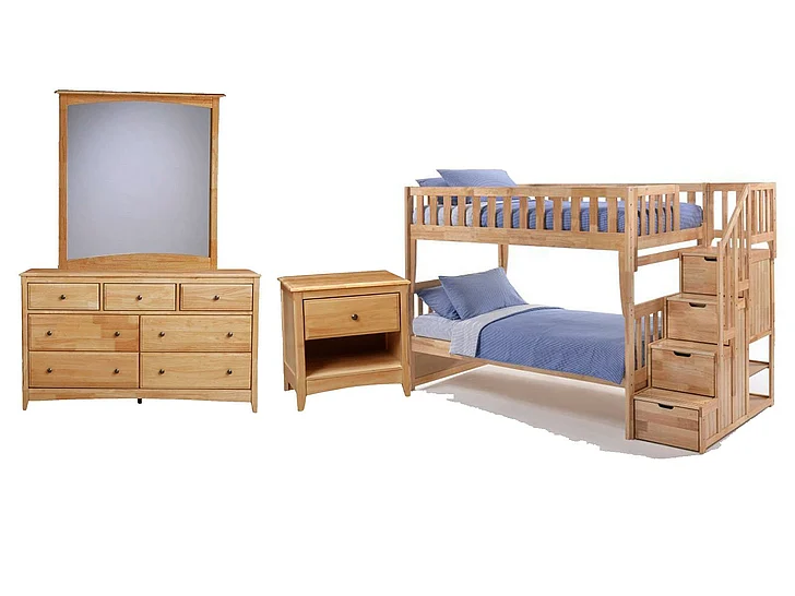 Night & Day Peppermint 4pc Bunk Bedroom Set in Natural