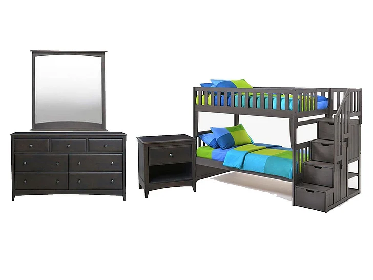 Night & Day Peppermint 4pc Bunk Bedroom Set in Stonewash