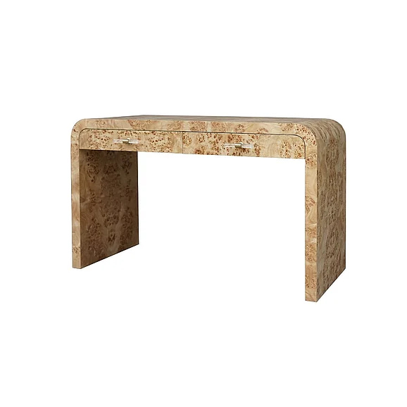 Worlds Away Petra Waterfall Edge Desk in Burl Wood PETRA BW
