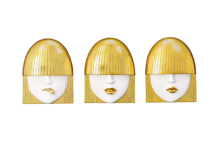 Phillips Collection Small Fashion Faces Wall Art Set of 3 in White and Gold Leaf PH101929