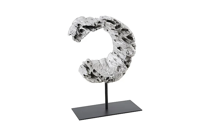 Phillips Collection Cast Eroded Wood Semi-Circle Sculpture in Silver/Black PH102832