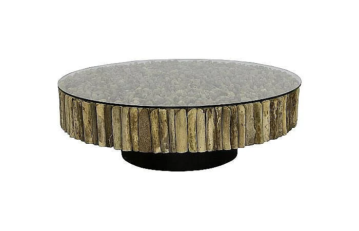 Phillips Collection Manhattan Round Coffee Table with Glass in Brown and Black PH112234