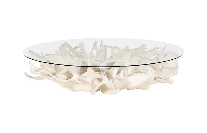 Phillips Collection 82" Glass Cast Root Coffee Table in Faux Bleached Finish PH117055