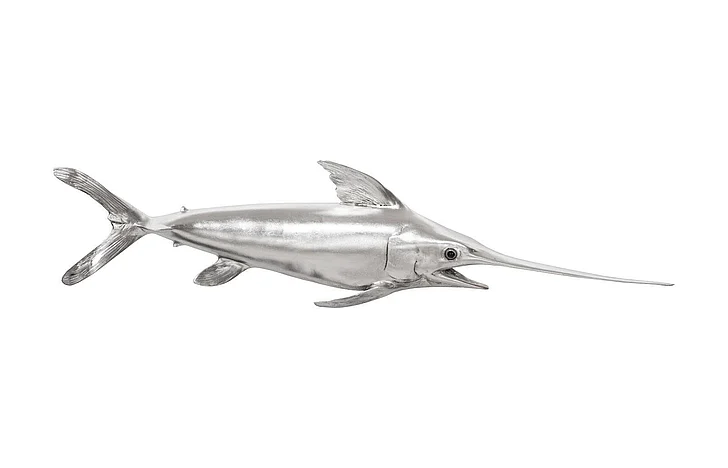 Phillips Collection Broadbill Swordfish Fish Wall Sculpture in Silver Leaf PH62416