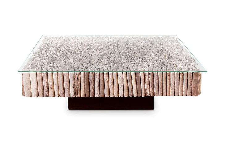 Phillips Collection Manhattan Square Coffee Table with Glass in Natural PH64007