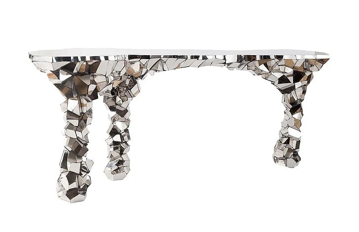 Phillips Collection Crazy Cut Console Table in Stainless Steel/Silver PH67176