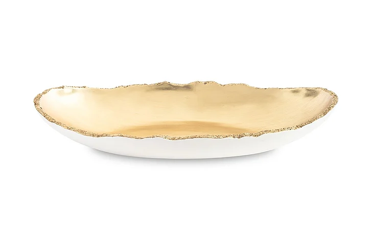 Phillips Collection Broken Egg Oblong Bowl in Pearl White/Gold Leaf PH67549
