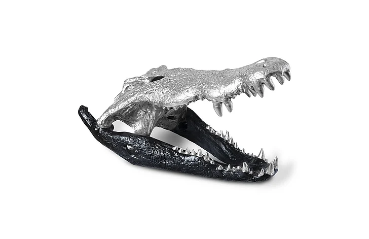 Phillips Collection Crocodile Skull Sculpture in Silver Leaf/Black PH67577