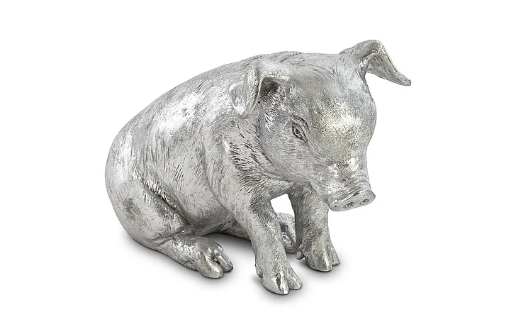 Phillips Collection Sitting Piglet Sculpture in Silver Leaf PH67600