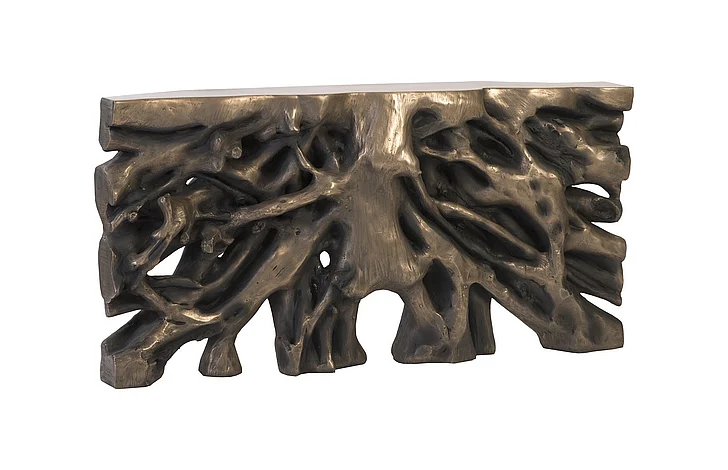 Phillips Collection Cast Naturals Square Root Console Table in Antique Bronze PH79052