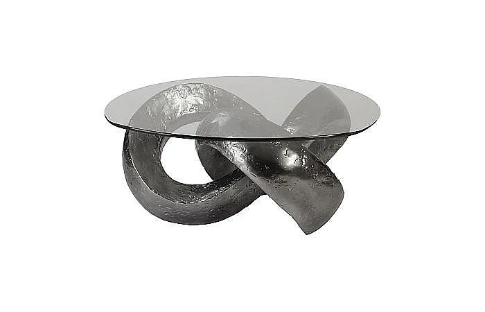 Phillips Collection Trifoil Coffee Table with Glass in Liquid Silver PH80677