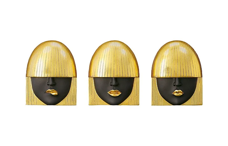 Phillips Collection Small Fashion Faces Wall Art Set of 3 in Black and Gold Leaf PH90450
